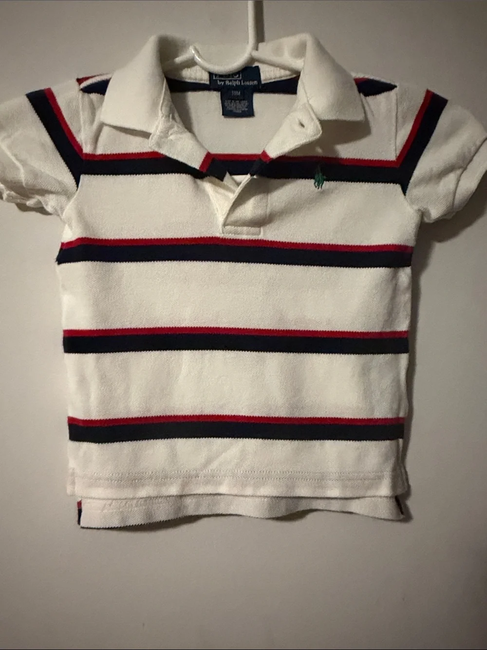Ralph Lauren White Polo with Navy & Red Stripes - Kids